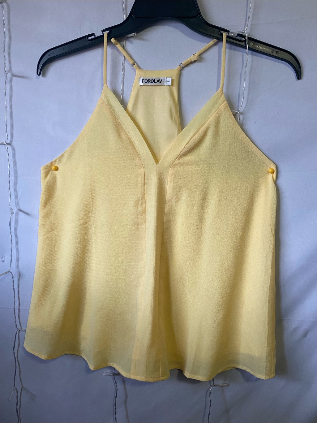 Yellow Spaghetti-Strap V-Neck Women's Top
